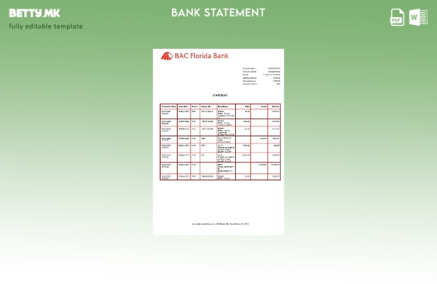 Модерен стил USA BAC Флорида шаблон за извод од банка